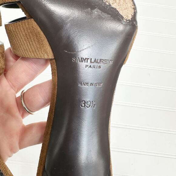 Saint Laurent Tribute 85 Mules Brown Corduroy Woven Heeled Sandals Size 39.5 - Picture 5 of 14